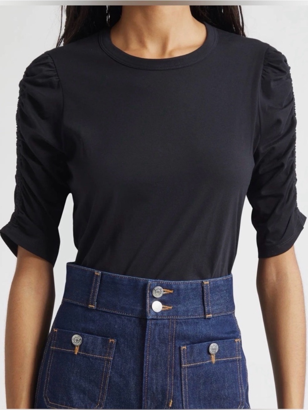Veronica Beard Waldorf Ruched Half Sleeve Tee Black L